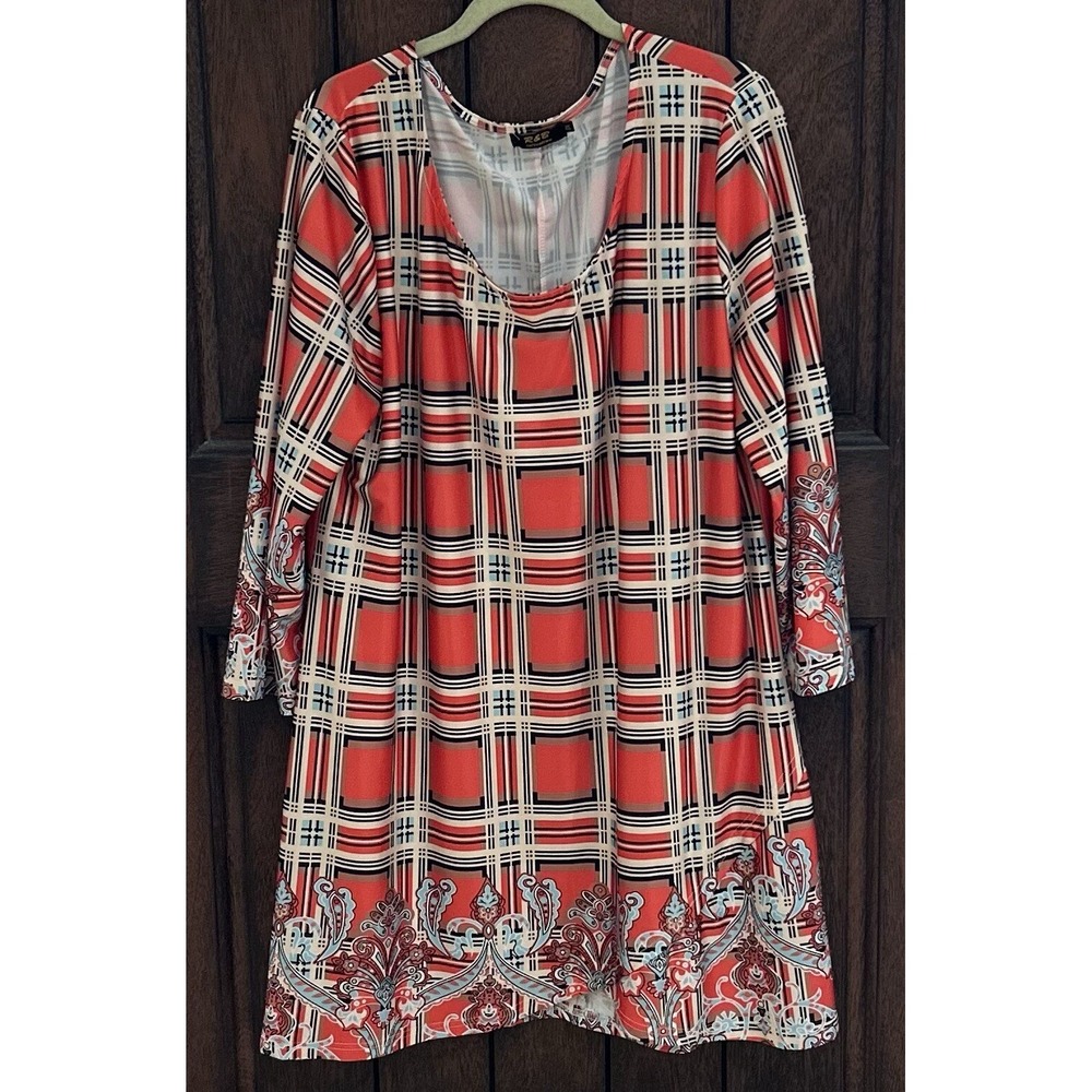 R & B COLLECTON Women's Tunic Dress Pullover Multicolor Long Sleeve 2X EUC